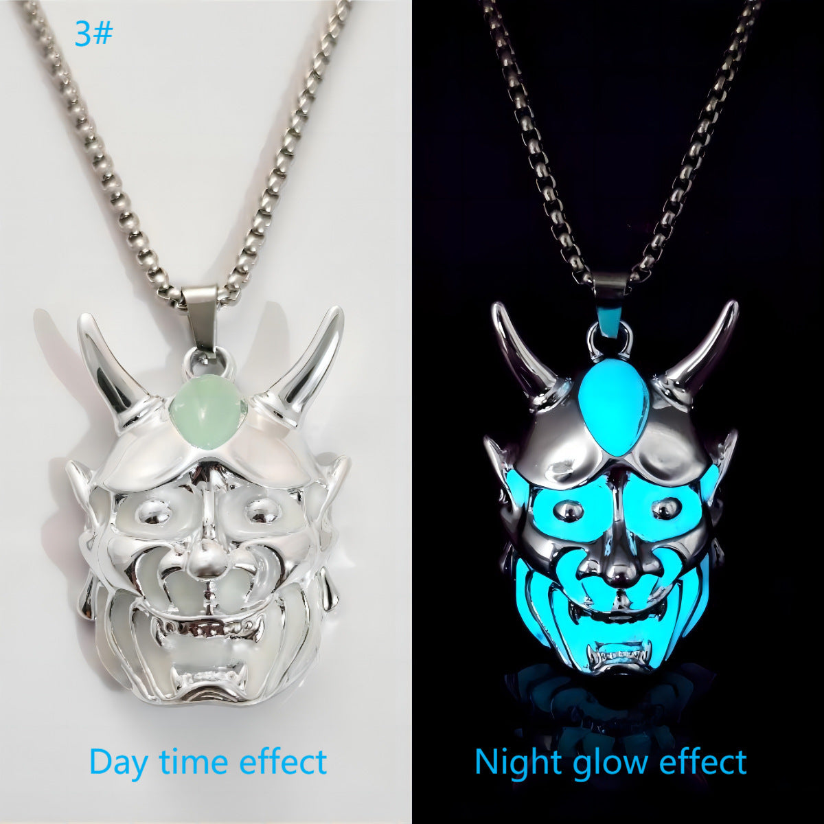 Men's Ghost Mask Luminous Pendant Titanium Steel Halloween Necklace