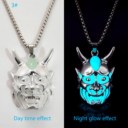 Men's Ghost Mask Luminous Pendant Titanium Steel Halloween Necklace