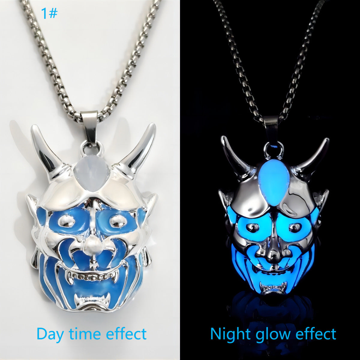 Men's Ghost Mask Luminous Pendant Titanium Steel Halloween Necklace