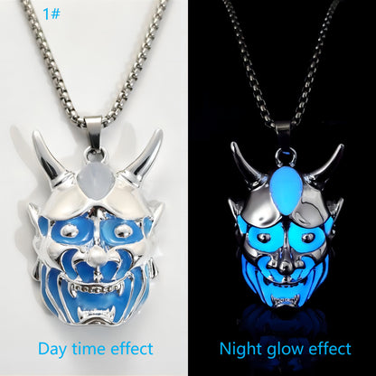 Men's Ghost Mask Luminous Pendant Titanium Steel Halloween Necklace