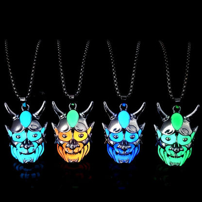 Men's Ghost Mask Luminous Pendant Titanium Steel Halloween Necklace