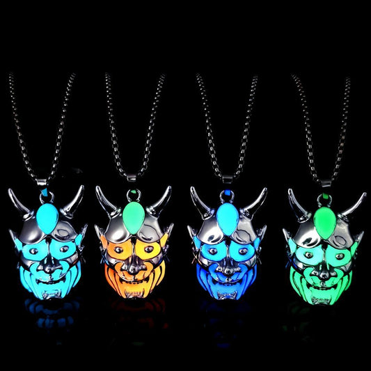 Men's Ghost Mask Luminous Pendant Titanium Steel Halloween Necklace