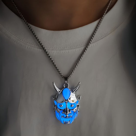 Men's Ghost Mask Luminous Pendant Titanium Steel Halloween Necklace