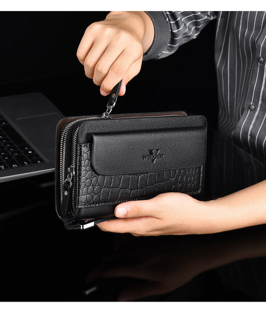 Retro Multiple Card Slots Double Zip Wallet Men