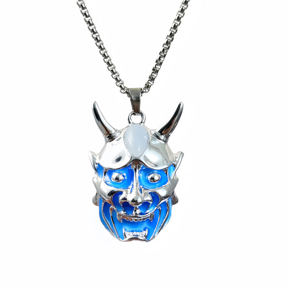 Men's Ghost Mask Luminous Pendant Titanium Steel Halloween Necklace