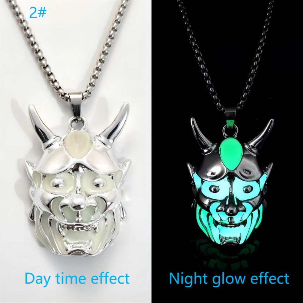Men's Ghost Mask Luminous Pendant Titanium Steel Halloween Necklace