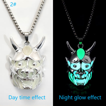 Men's Ghost Mask Luminous Pendant Titanium Steel Halloween Necklace